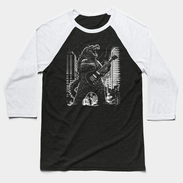 Godzilla Playing a Guitar Baseball T-Shirt by AI studio